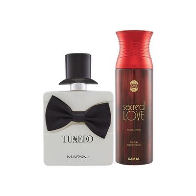 Maryaj Tuxedo EDP Spicy Woody Perfume And Ajmal Sacred Love Deodorant Floral Musky Fragrance 300 ml - Perfumes (Edt/Edp)