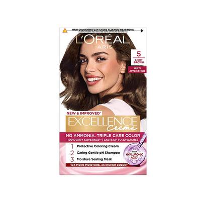 L'Oreal Paris Excellence Creme 5 Light Brown with French Rose Oil Triple Care Color 100gm+72 ml - Crème