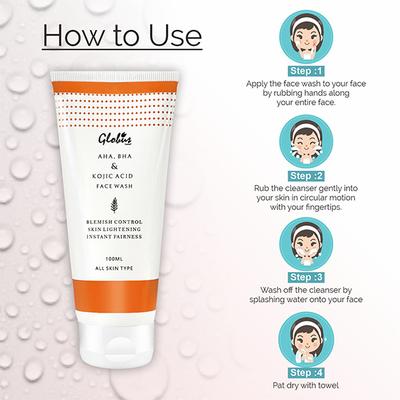 Globus Naturals Aha, Bha & Kojic Acid Exfoliating Cleanser And Fairness Face Wash 100 ml - Face Wash & Cleansers