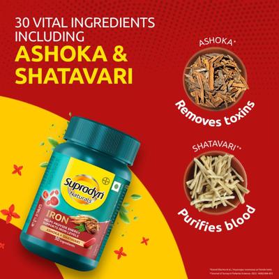 Supradyn Naturals Iron Tablet - Ashoka + Shatavari (Pack Of 2 x 30's) - Calcium And Minerals
