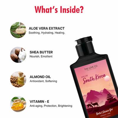The Love Co. South Korea Shower Gel for Women Hydrating Moisturizing Body Care 100% Vegan Paraben Free 250 ml - Shower Gels & Body Wash