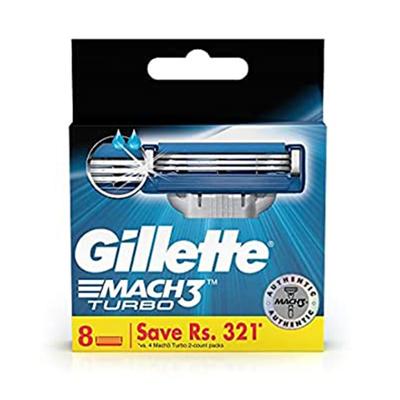Gillette Mach3 Turbo 3-Bladed Cartridges With Comfort Gel Bar 8's - Razors & Cartridges