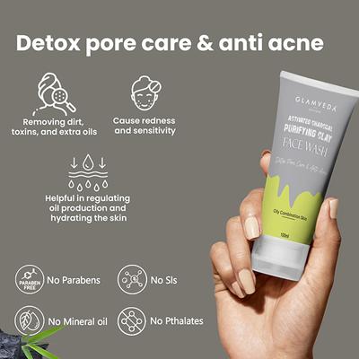 Glamveda Activated Charcoal Detox Face WashBlackhead Removal, Deep Cleansing 100 ml - Face Wash & Cleansers