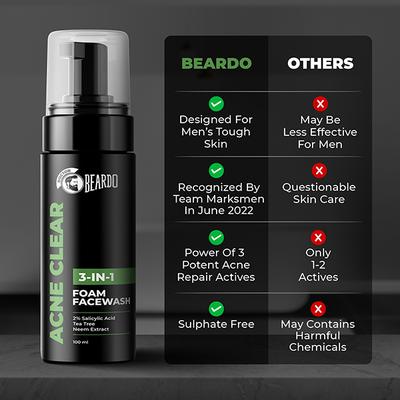 Beardo Acne Clear Foam 3 In 1 Face Wash 100ml - Face Wash & Cleansers