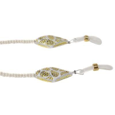 Modisch Off White Beads And White Diamond Shape Stone With Golden Print Sunglasses Chain (JC-15Owd) 1's - Wearables Sunglasses
