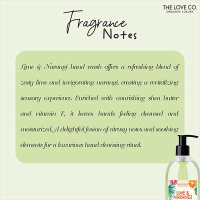 The Love Co. Lime & Narangi Hand Wash For Moisturized Hand - Gentle Cleanser for Soft Hands - Liquid Hand Soap Suitable for Sensitive Skin 300 ml - Hand Wash & Soaps