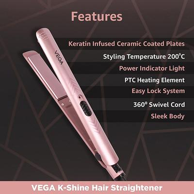 VEGA K-Shine Hair Straightener With Keratin Infused Plates (Ananya Panday Signature Collection) VHSH-28 Black 1 gm - Straighteners