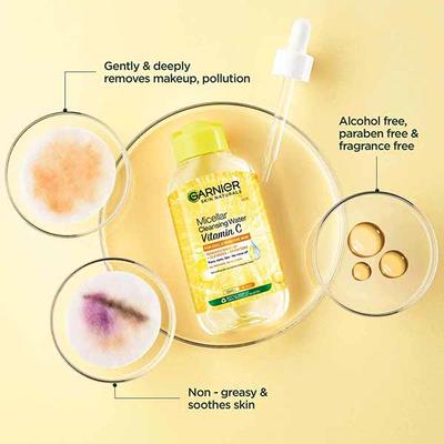 Garnier Vitamin C Micellar Cleansing Water, Gentle Cleanser For Bright Skin, Remove 100% Dirt 400 ml - Face Wash & Cleansers