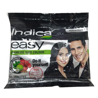Indica Easy 10 Minutes Shampoo Based Hair Colour - 1 Natural Black 25 ml - Sachet/Shampoo