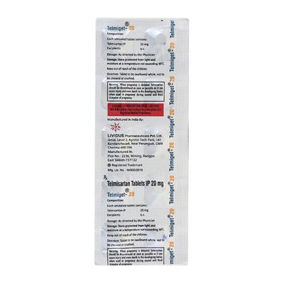 Telmiget 20mg Tablet 10'S - Hypertension-Ang