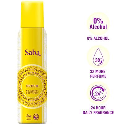 Saba Fresh No Alcohol Deodorant Body Spray for Women 150 ml - Women Deodorants/Roll-Ons
