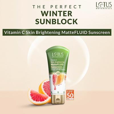 Lotus Botanicals Vitamin C Skin Brightening Mattefluid Sunscreen SPF 50 PA+++ for Men & Women 5 gm - Face Sunscreen