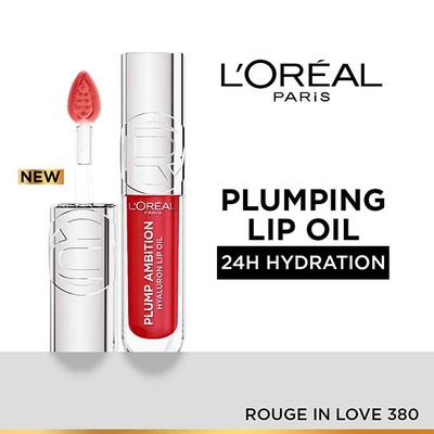 L'Oreal Paris Plump Ambition Hyaluron Lip Oil- 380 Rouge In Love- Plumping Lip Oil 5 ml - Liquid Lipsticks