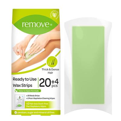 Remove Wax Strips 24 Pcs Body Strips - Thick Hair (20 Body Strips & 2 Pain-Less + 4 Post Depilation Cleaning Wipes) 1's - Shaving & Hair Removal