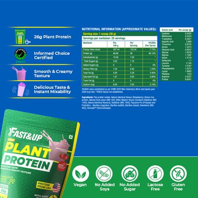 Fast&Up Plant Protein Powder - Strawberry Blast Flavour 900gm - Protein Drink