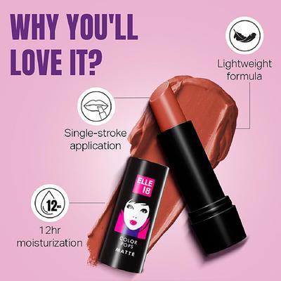 Elle 18 Color Pop Matte Lip Color, B01, Tan Nude 4.3gm - Lipsticks