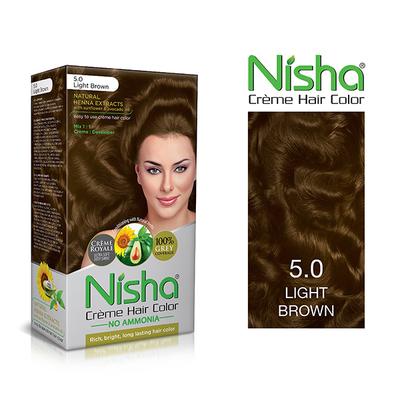 Nisha Creme Hair Color - 5.0 Light Brown 60 gm - Crème