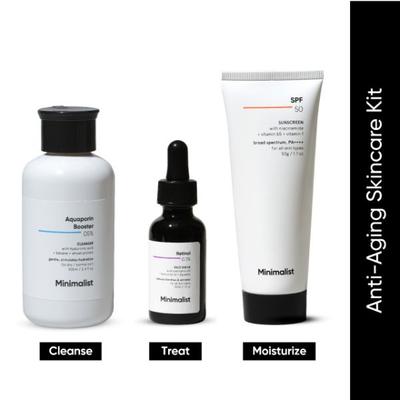 Minimalist Anti Aging Kit with Aquaporin Booster 05% Cleanser And Retinol 0.3% Serum SPF 50 180gm 1's - Toners