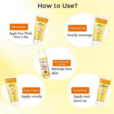 Globus Naturals De-Tan Diwali Glow Gift Box -Face Wash 100gm, Face Scrub 100gm, Face Cream 100gm, Face Pack 100gm, and Sunscreen Lotion 100ml 1's - Makeup Kits & Sets