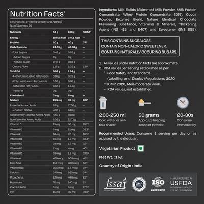Nutrabay Gold Vital Whey Protein Powder - Belgian Chocolate 1 kg - Whey Proteins