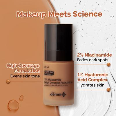 The Derma Co. 2% Niacinamide High Coverage Foundation,1% Hyaluronic Acid and SPF 40 PA+++ for 12 Hr- 06 Beige 30 gm - Foundation