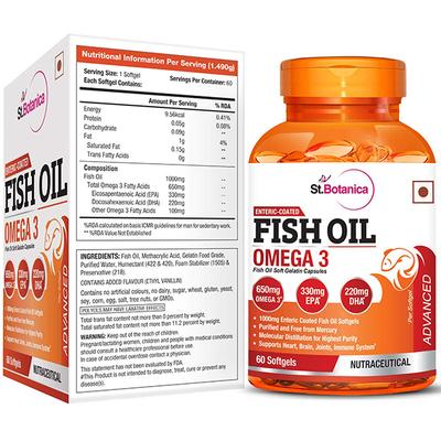 St.Botanica Fish Oil Advanced Double Strength 650mg Omega 3 with EPA 100 gm - Omega Fish Oil Fatty Acids