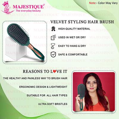 Majestique Styling Hair Brush, Nylon Round-Tip Bristles Hair Comb for Detangling, Separating, Shaping - Velvet Green 1's - Hair Brushes