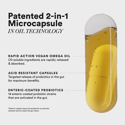 Wellbeing Nutrition Slow Daily Probiotics + Omega3 Clinically Proven 60 Billion CFU, 14 Unique Strains - Digestive Health