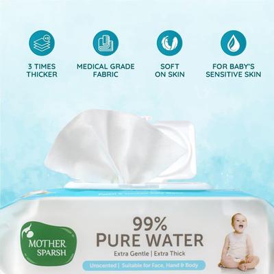 Mother Sparsh 99% Water Based Wipes 72's - Diapers & Wipes
