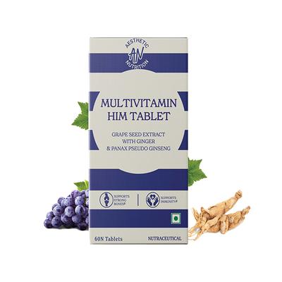 Aesthetic Nutrition Multivitamin Him With Grape Seed Extract, Ginger, And Panax Pseudo Ginseng For Energy, Vitality 60 Tablets 1's - Multi-Vitamins