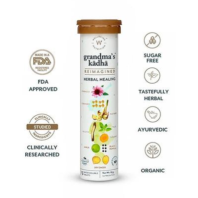 Wellbeing Nutrition Grandma's Kadha -Ayurvedic Natural Immunity Booster, Ayurvedic Kadha for Immunity, Cold, Cough, Sore Throat 15 Tablets - Vitamin C