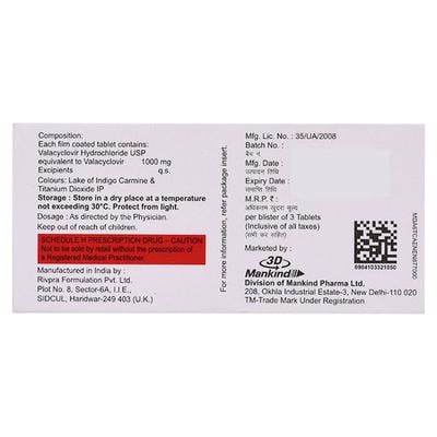 Valanext 1000mg Tablet 3'S - Viral infections-Ant