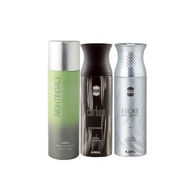 Ajmal 1 Nightingale, 1 Ajmal Carbon And 1 Evoke Silver Edition For Him Deodorants Pack of 3 200 ml - Deodorants/Roll-Ons