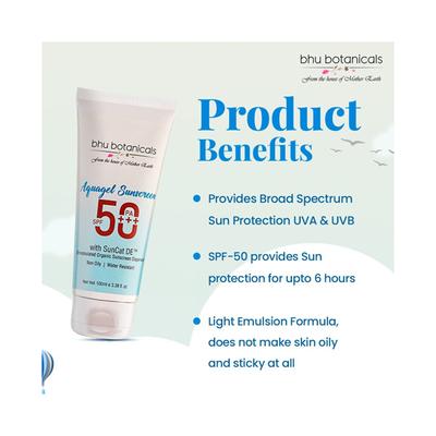 bhu botanicals Aquagel Sunscreen SPF50 PAPlus Broad Spectrum Protection UVAUVB 100 gm - Face Sunscreen