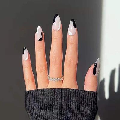 Gush Beauty Nailed It Reusable Luxury Press On Nails With Application Kit Noir Swirl- Medium to Long Almond 1's - Nail Art