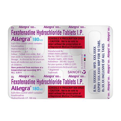 Allegra 180mg Tablet 10'S - Allergies-Ant