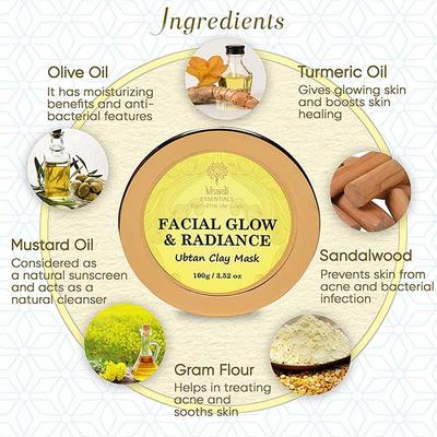 Khadi Essentials Ubtan Clay Mask Facial Glow Anti Tan with Haldi Chandan SLS Free 100 gm - Masks & Peels
