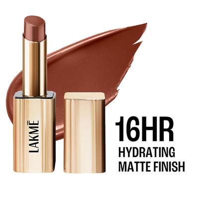 Lakme Bejewel 3D Matte Slim Bullet Lipstick with Vitamin E for Hydrated Lips - British Brown 3.6g - Lipsticks