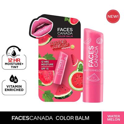 Faces Canada Colour Lip Balm - Watermelon 02 Vitamin C SPF15 12 Hrs Moisture 4.5gm - Lip Balms