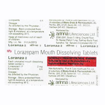Loranza 2mg Tablet 10'S - Anxiety-Anx