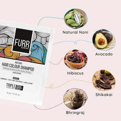 FURR By Pee Safe Instant Hair Colour Shampoo With Natural Noni and Olive Active Omega + (Dark Brown) (Pack of 5) 1's - Shampoos