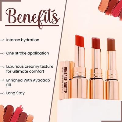 Half N Half Vintage Matte Non-Transfer Lipstick , Luminous Red-04 3.8 g - Lipsticks