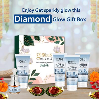 Globus Naturals Revival Diamond Diwali Glow Gift Box -Face Wash 100gm, Face Scrub 100gm, Face Cream 100gm, Face Pack 100gm, Face Serum 50ml 1's - Makeup Kits & Sets