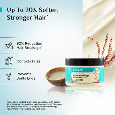 Pilgrim Korean Rice Water & Collagen Advanced Damage Repair Hair Mask Prevents Breakage & Split Ends 200 gm - Hair Masks & Packs