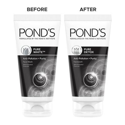 Pond's Pure Detox Pollution Clear with Activated Charcoal Facewash Clinically Proven Brightness 150gm - Face Washes