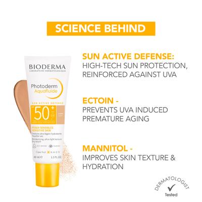 Bioderma Photoderm Aquafluide Claire SPF 50+ PA++++ Tinted Sunscreen - All Skin Types, In Vivo Tested 40 ml - Face Sunscreen