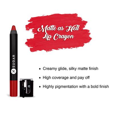SUGAR Cosmetics Matte As Hell Crayon Lipstick - 01 Scarlett O'hara (Red) 2.8 gm - Lip Crayons