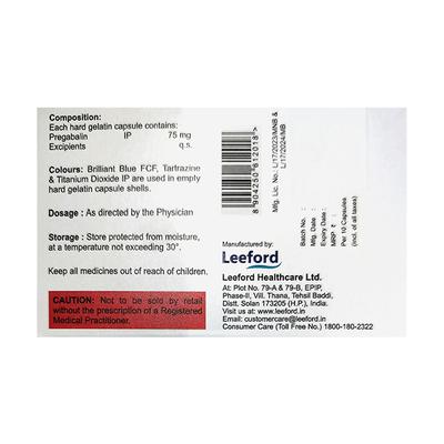 PEGABANYL 75 Capsule 10's - Neuropathic Pain-Dru