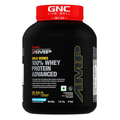 GNC AMP Gold Series 100% Whey Protein Advanced Powder - Vanilla Ice Cream 1.81 kg - Whey Proteins