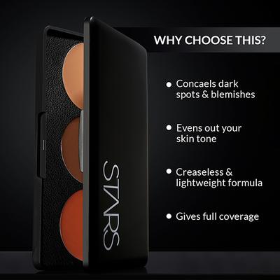 Star's Cosmetics 3 Colors Light, Medium, Yellow Corrector Face Makeup Concealer Palette for Under Eye Dark Circles, Acne & Blemishes (Cream) 15gm - Face Palettes